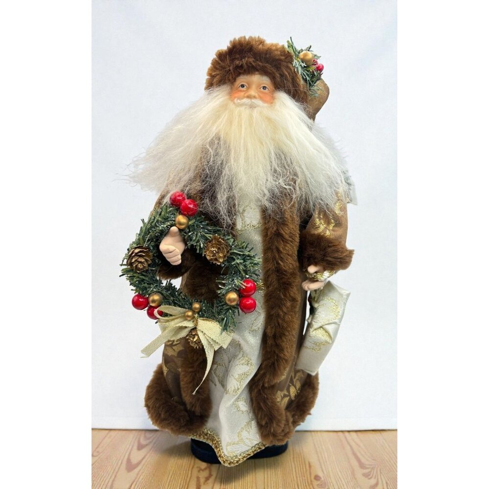 Victorian Santa Claus Christmas Tree Topper Woodland Rustic with Wreath 15 Inch